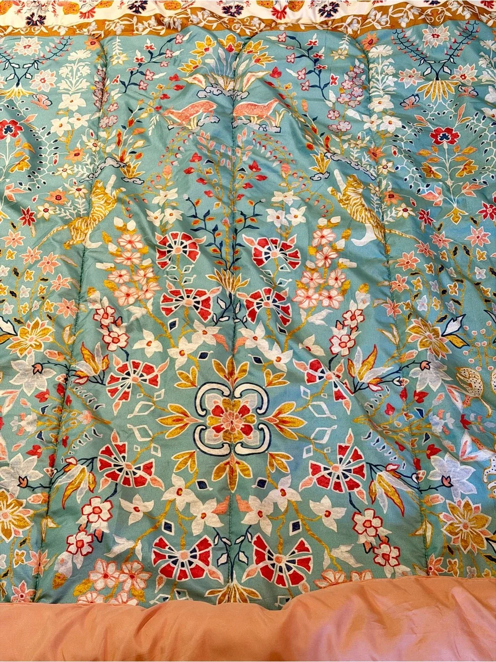 Macys Vilano Comforter Set Full Queen Blue Floral Tiger Deer Boho 3Pc